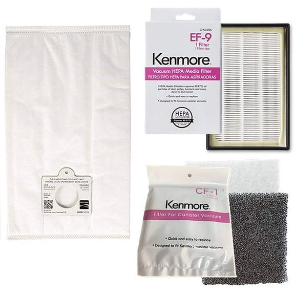 6 Kenmore Type C/Q HEPA Filtration Canister Vacuum Bags, 1 Kenmore CF1 81002 Motor Chamber Filter, 1 Kenmore EF9 53296 HEPA Exhaust Filter, Fits Elite 21814