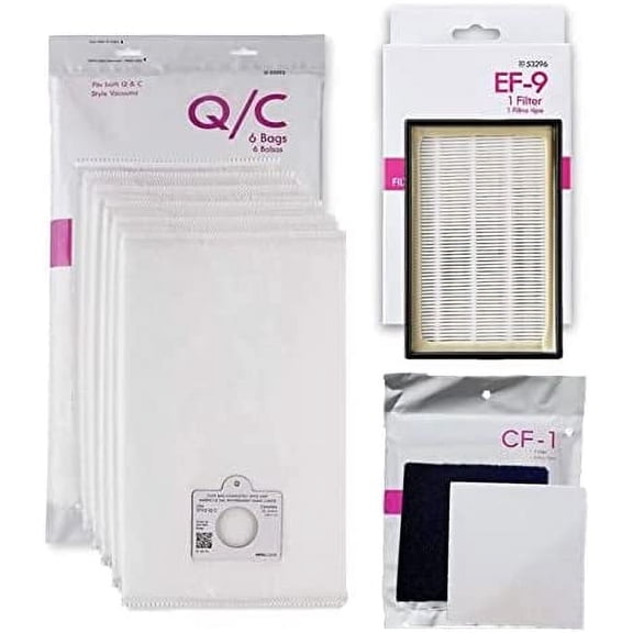 6 Kenmore Type C/Q HEPA Filtration Canister Vacuum Bags, 1 Kenmore CF1 81002 Motor Chamber Filter, 1 Kenmore EF9 53296 HEPA Exhaust Filter, Fits Elite 21814