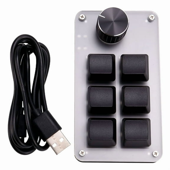 6 Key 1 Knob Copy Paste Mini Button Wired RGB Mini Mechanical Keyboard for Gamers/Designers/Video Editor