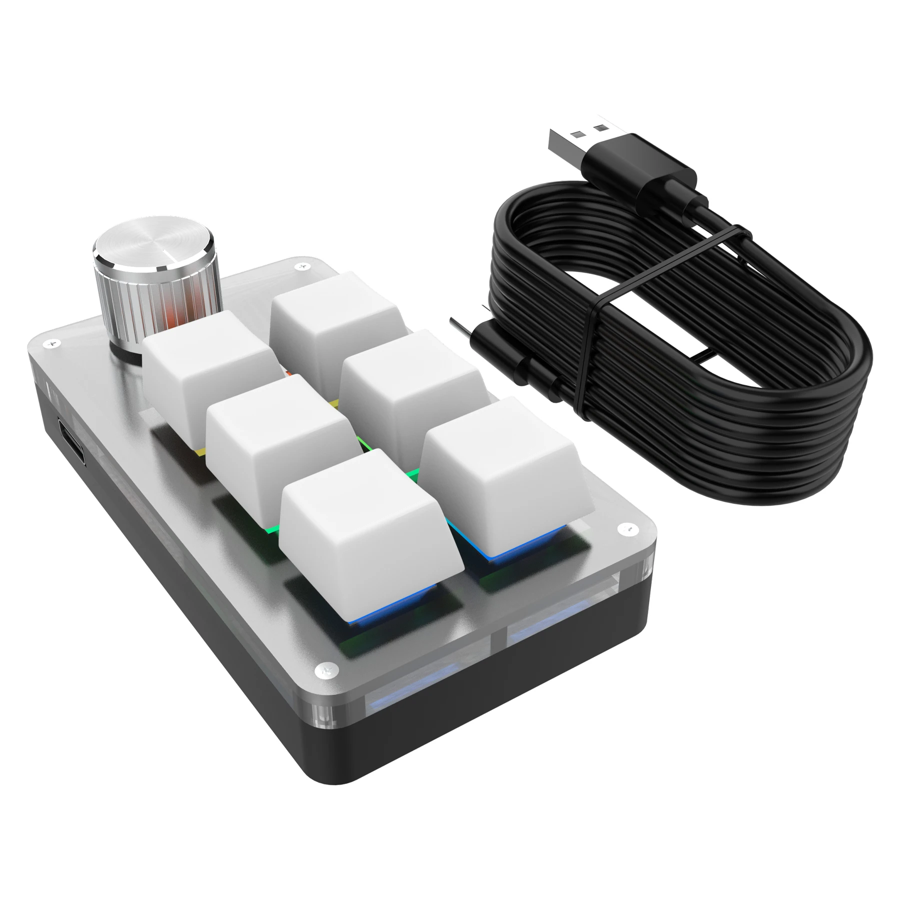 6-Key Mini Macro Pad with Rotary Knob, RGB Programmable Mechanical Keyboard, Hot Swap USB Wired Keypad for Gaming Productivity Desktop