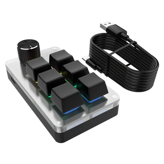 6-Key Mini Macro Pad with Rotary Knob, RGB Programmable Mechanical Keyboard, Hot Swap USB Wired Keypad for Gaming Productivity Desktop