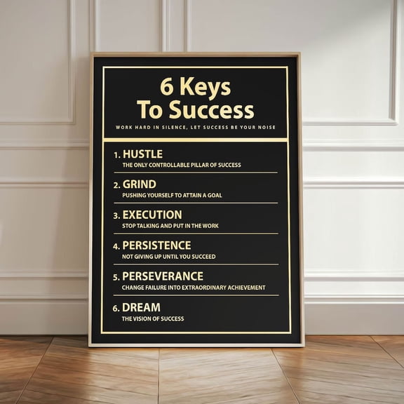 6 Keys to Success Hustle Mindset Motivational Black Gold Success Entrepreneur Poster