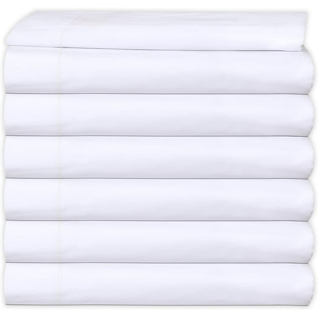 6 King XL Flat Sheet (108"X115") White T200 Percale Hotel Linen