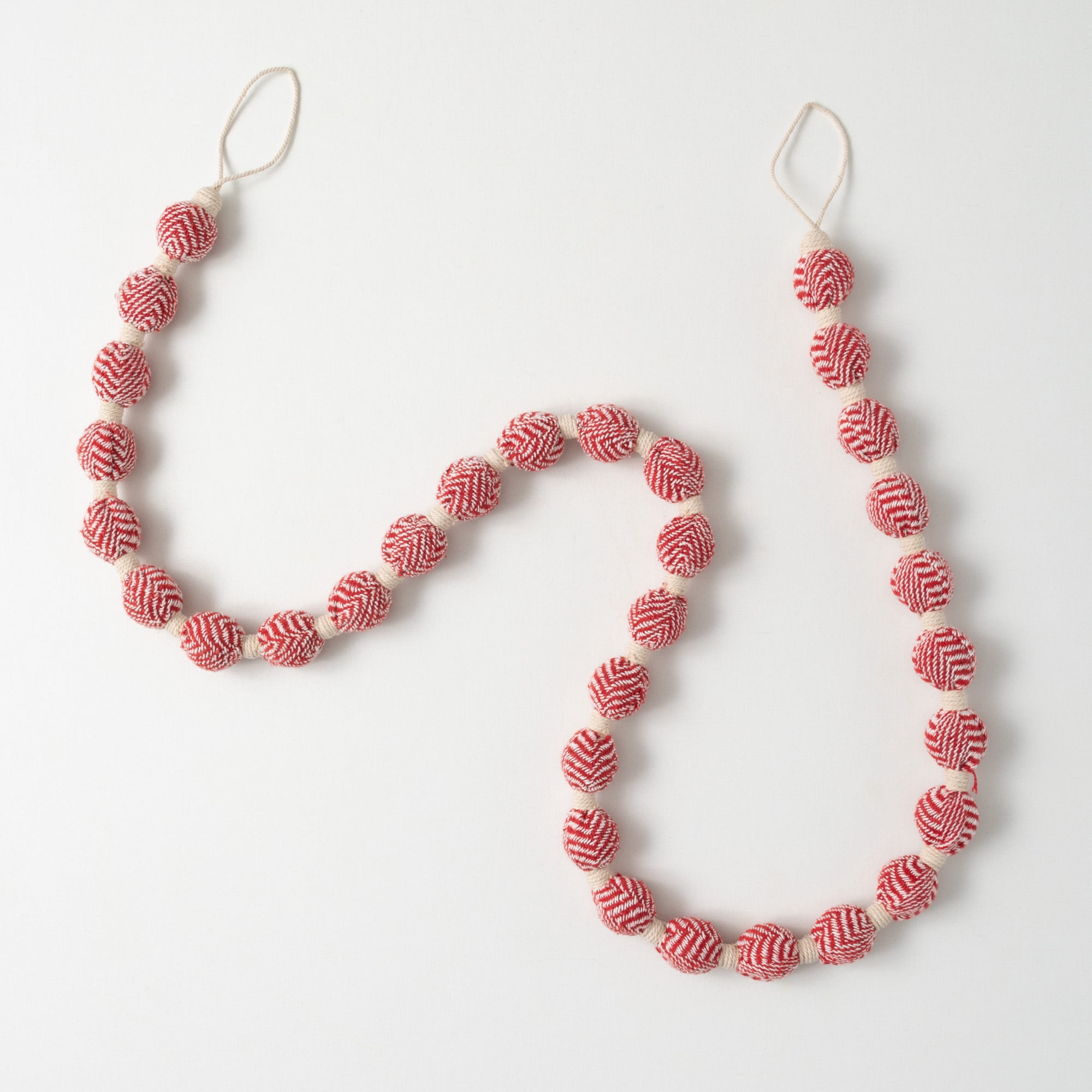 6'L Sullivans Red Herringbone Ball Garland, Red Christmas Garland