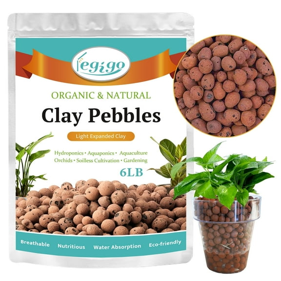 6 LBS Organic Expanded Clay Pebbles, 4mm -16mm Light Expanded Clay Aggregate, Natural Clay Pebbles for Hydroponic & Aquaponics Growing, Orchid Potting Mix, Dutch Buckets, Drainage