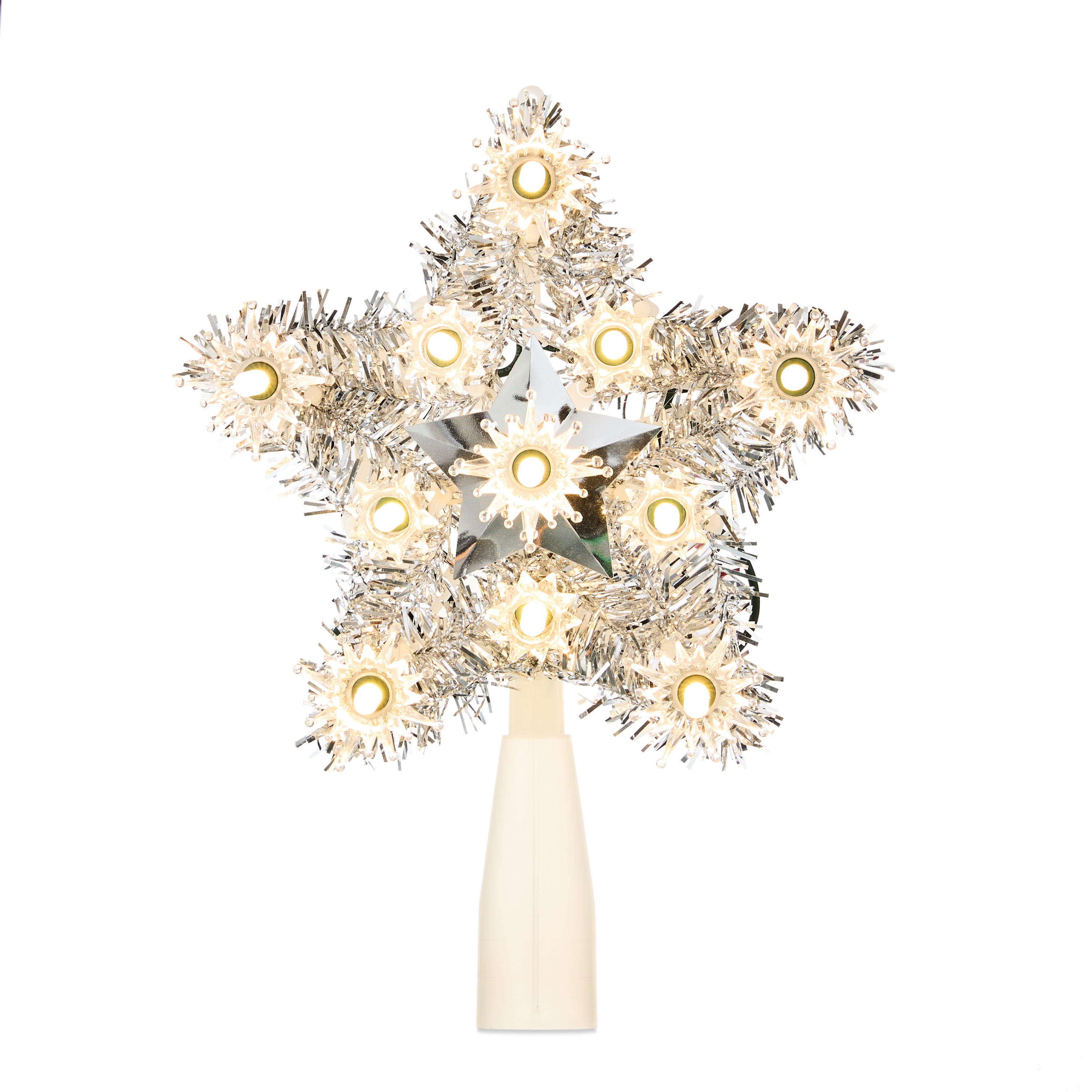 Silver Tinsel Star LED Christmas Tree Topper, 6", by Holiday Time