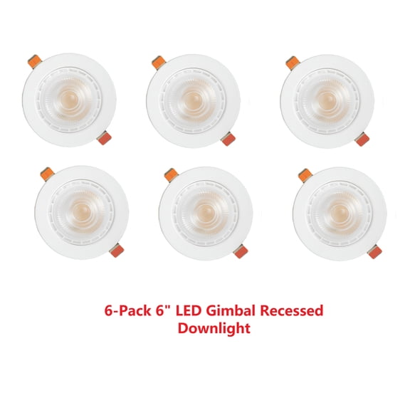 6" LED Gimbal Recessed Downlight, 12W Dimmable 5CCT Selectable 2700K-5000K, Adjustable Canless Ceiling Light for Kitchen, Living Room & Bedroom