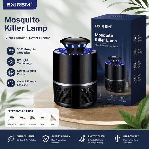 6-LED Mosquito Killer Lamp, Indoor Plug-in Insect Trap, Black - Efficient & Quiet Bug Zapper for Home, Bedroom, Kitchen