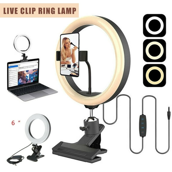6" LED Ring Light, LED Computer Lighting with 3 Light Modes &10 Brightness Level, Selfie Ring Light Live