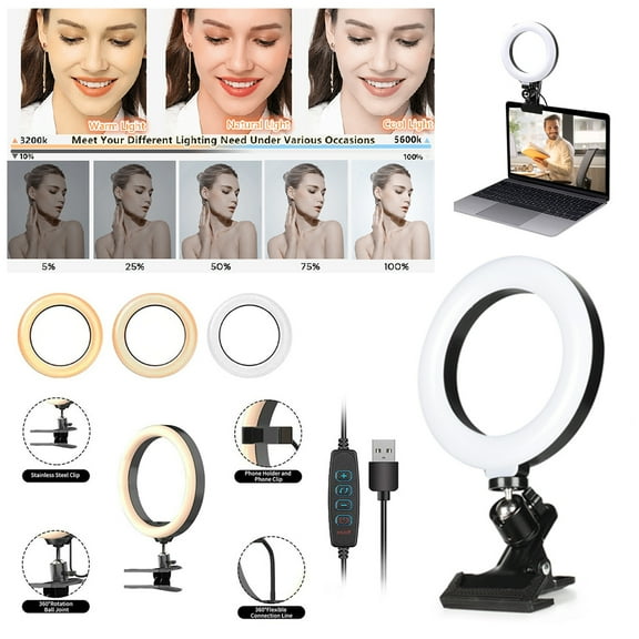 6" LED Ring Light, for Makeup, Mini LED Camera Light Desktop LED Lamp with 3 Light Modes & 10 Brightness Level