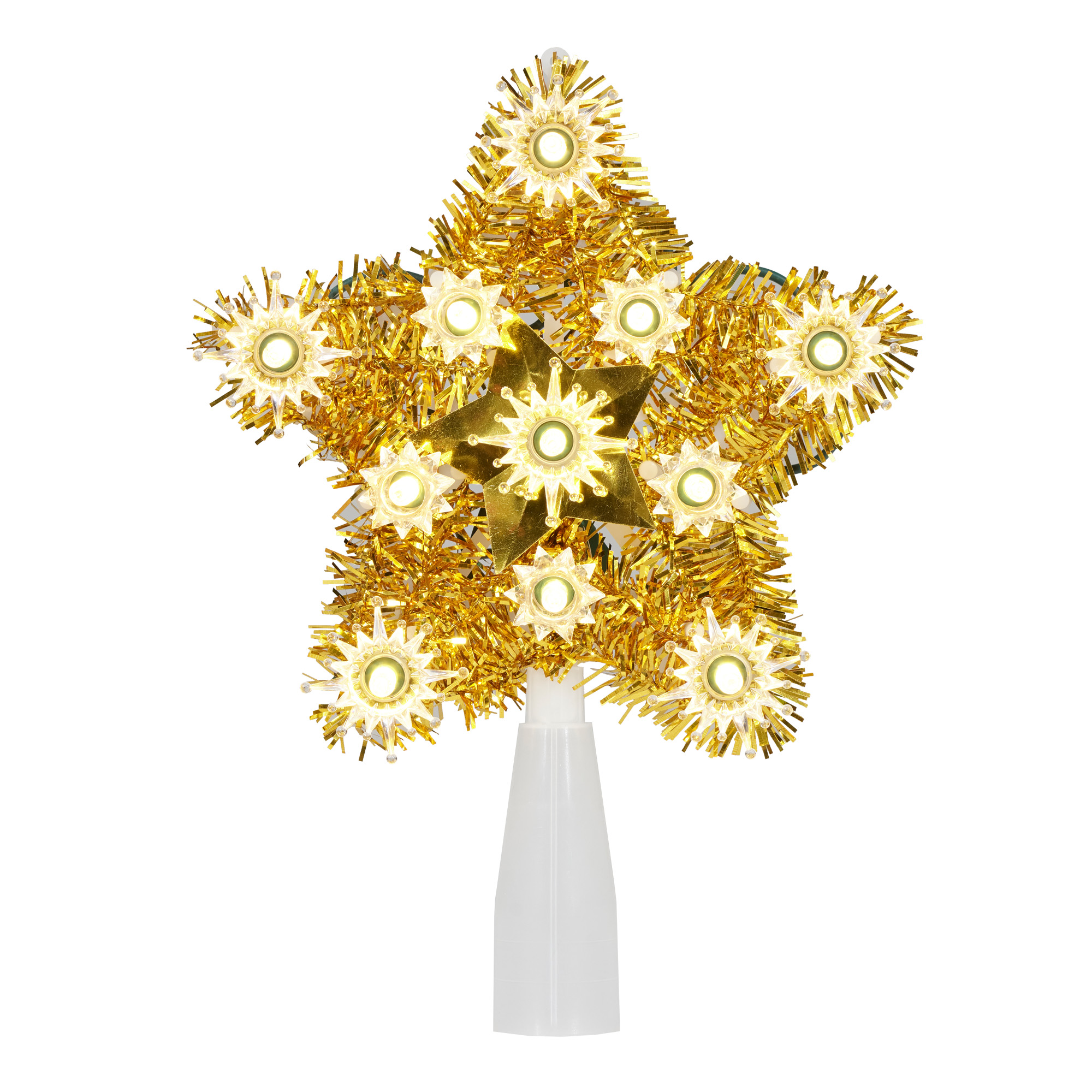 6" LED Tree Topper, Gold Tinsel Star, Holiday Time