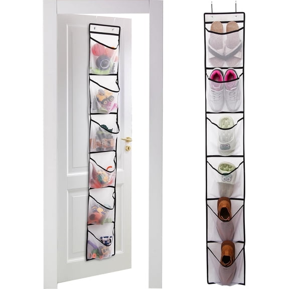 6 Large Breathable Mesh Pockets, Over The Door Shoe Organizer, Boots Storage Shoe Rack for Closet, Accessories - - White