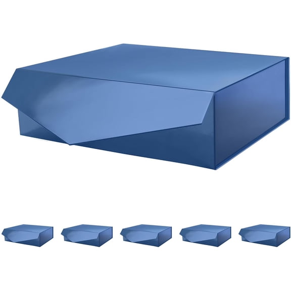 6 Large Collapsible Gift Boxes with Lids 13.5 x 9 x 4.1 Inches Glossy Navy