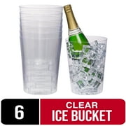 6 Large Disposable Ice Bucket - 96 oz. Plastic Ice Bucket - Clear