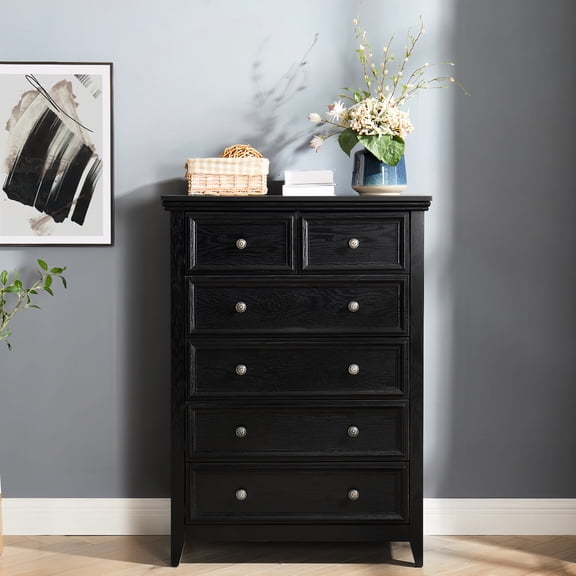 6-Large Drawer Storage, Easy-to-Pull Slides, Black MDF Material - Enhance Living Room Storage