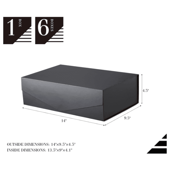 6 Large Gift Boxes 13.5x9x4.1 Inches, Black Collapsible Gift Boxes with Magnetic Lids (Matte Black)