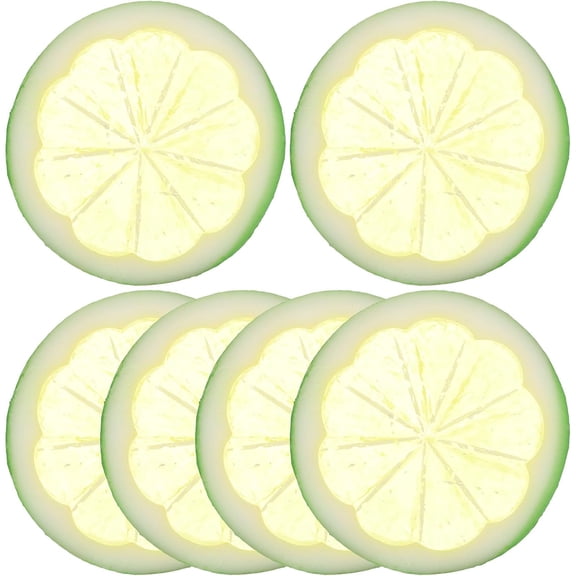 6 Large Green Artificial Lemon Slices, Realistic PVC Fruit for Kitchen Table Decor, Photography Props