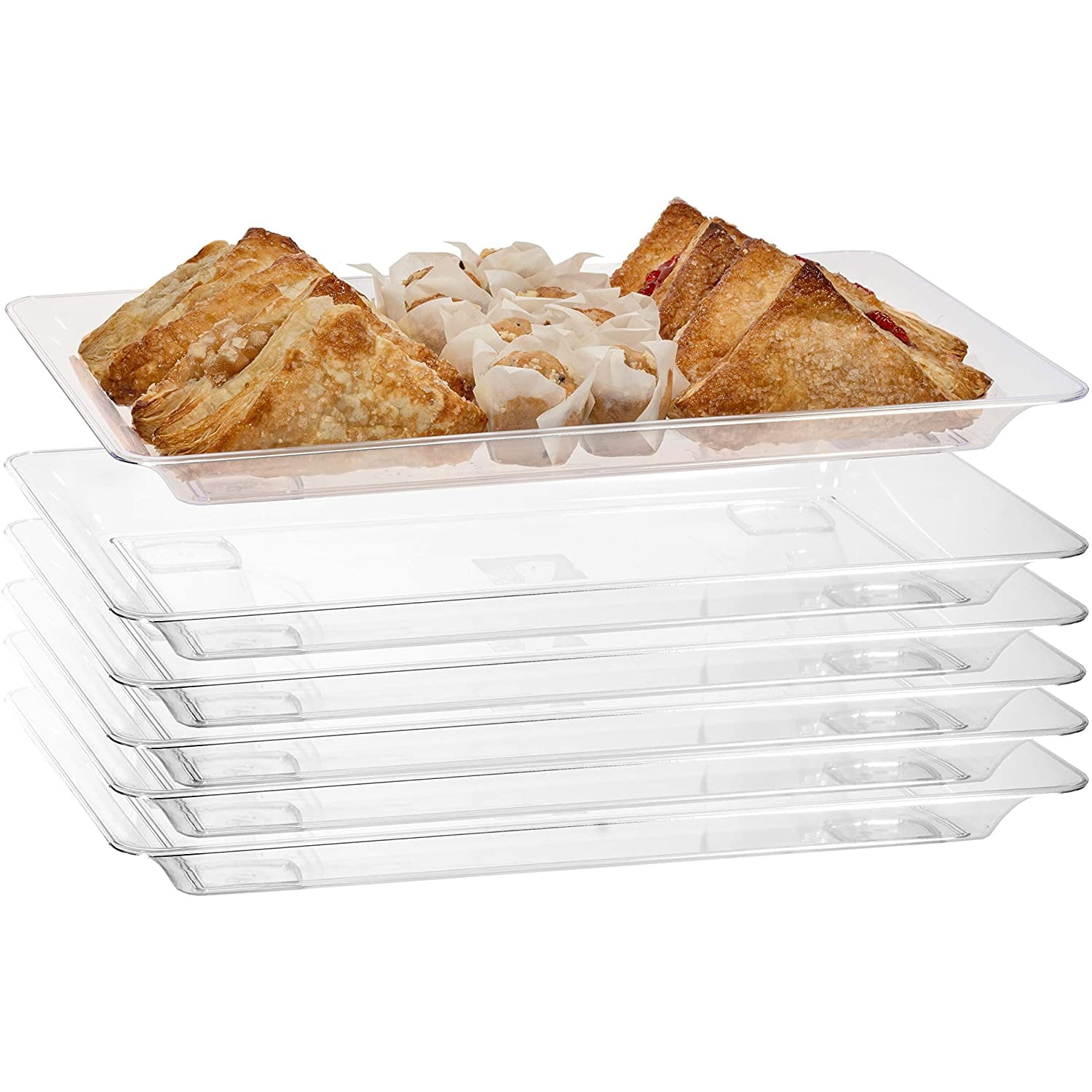 6 Large Rectangle Crystal Clear Heavy Duty Disposable Serving Tray. 18.