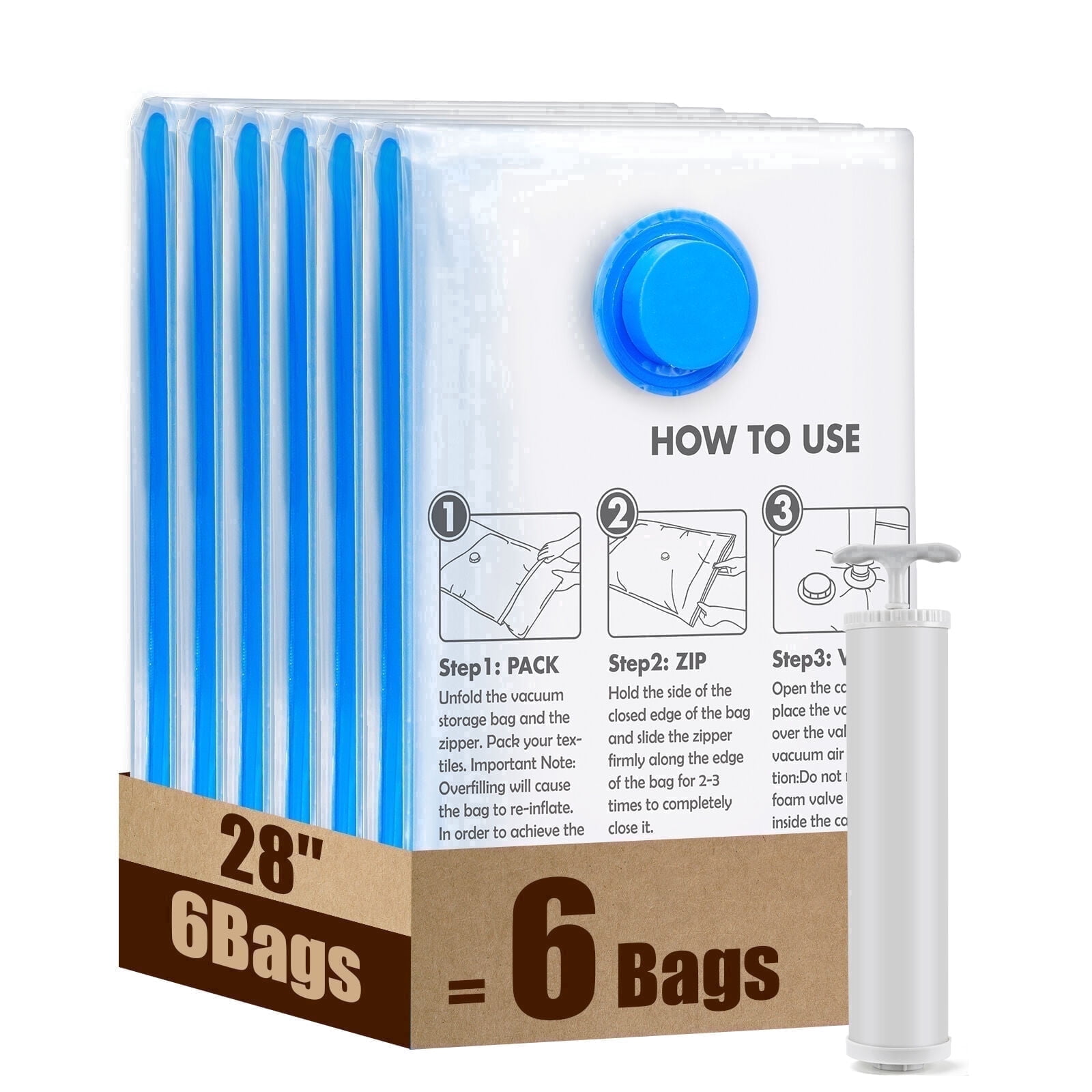 6 Large Travel Vacuum Bags with Hand Pump, Airtight Vacuum Seal Bags for Clothing Travel, Compression Bags for Luggage and Suitcase,Vacuum Travel Bags for Comforters, Blanket