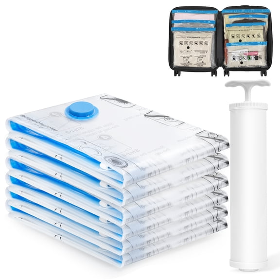 6 Large Vacuum Storage Bags with Hand Pump, Airtight Space Saver Bags, Vacuum Seal Bags for Clothes,Save Space for Comforters, Blanket