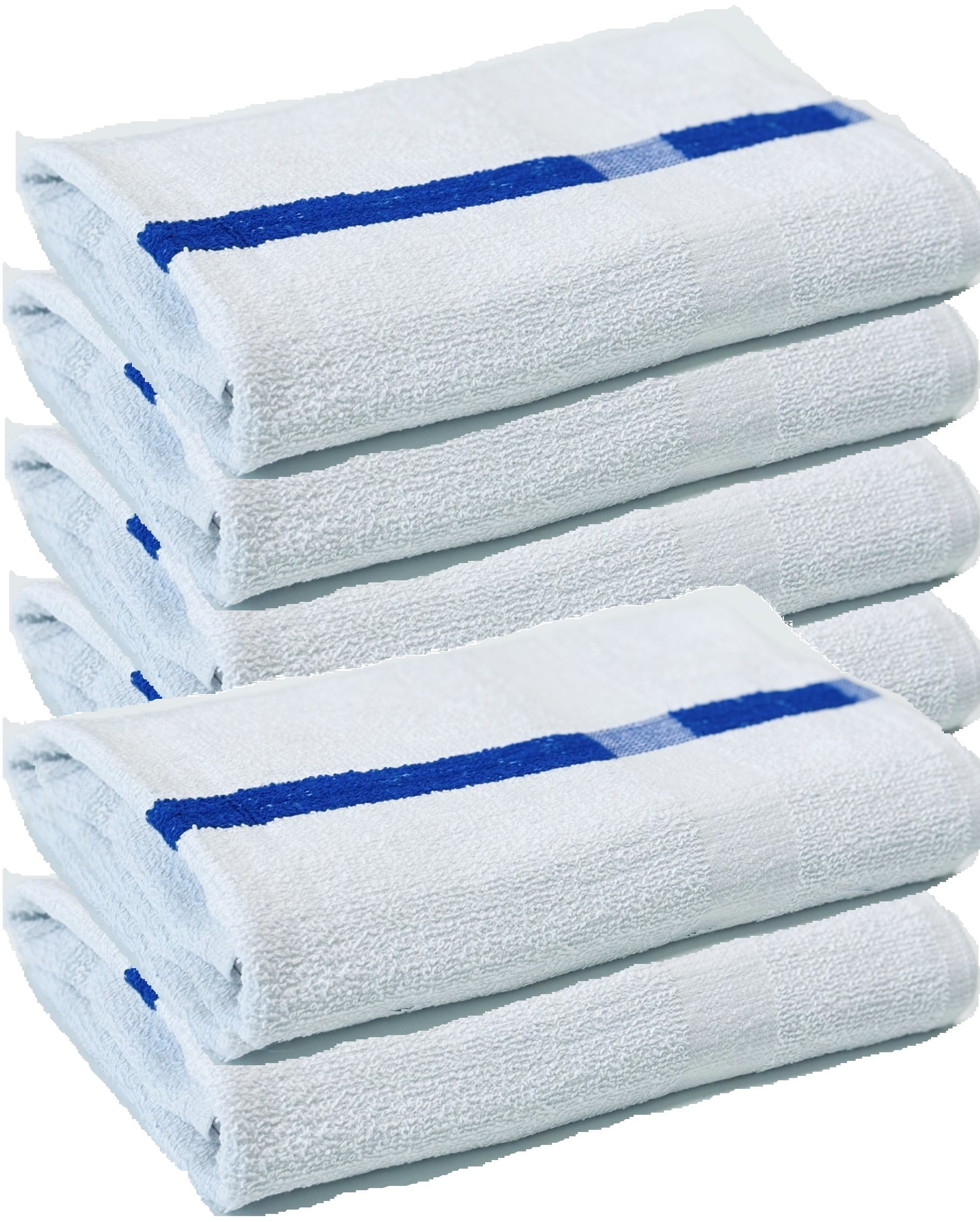 6 Large White Blue Center Stripe 24x48 Soft Bath Towels Perfect for Pool Gym Salon Hotel Motel Rental Room Soft Super Water Absorbent by Towels N More