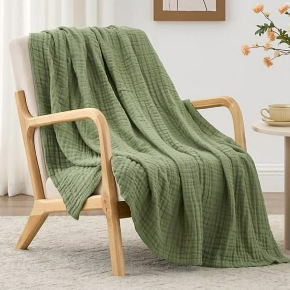 6 Layer 100% Cotton Muslin Blanket, 50"x60" Throw Muslin Blanket for Couch Bed, Sage Green Muslin Throw Blanket, Lightweight and Breathable Cotton Gauze for Adult