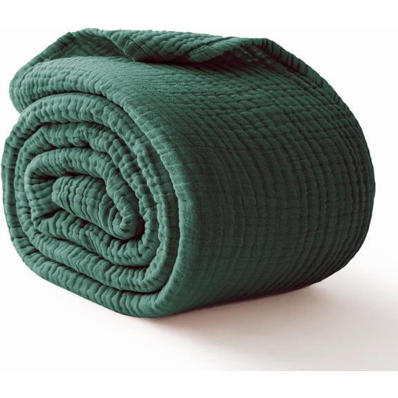 6-Layer 100% Cotton Muslin Blanket for Adults, Twin XL 66x90, Dark Green – Breathable, Lightweight, Soft, Cooling Gauze for Summer & All-Season Comfort