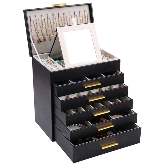 6 Layer Black and Gold Jewelry Storage Chest