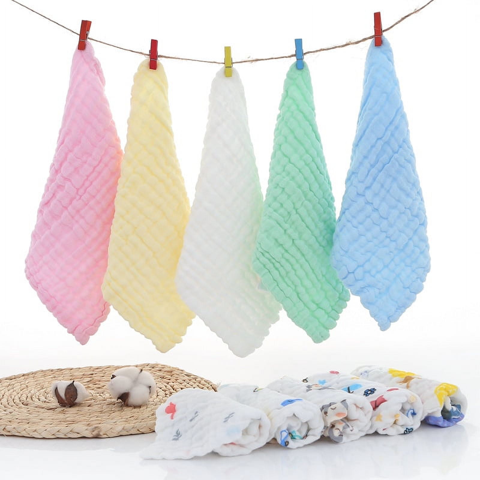 6Layer Cotton Baby Towel, Soft Muslin Cotton Washcloths 5 Pack, Soft