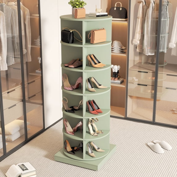 6-Layer Green 360-Degree Rotating Shoe Cabinet / Fit Many Shoes in Limited Space