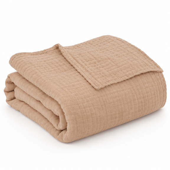 6 Layer Muslin Bed Blanket - Breathable And Lightweight Gauze Boho For Spring Softton Brown 55x80 Inches
