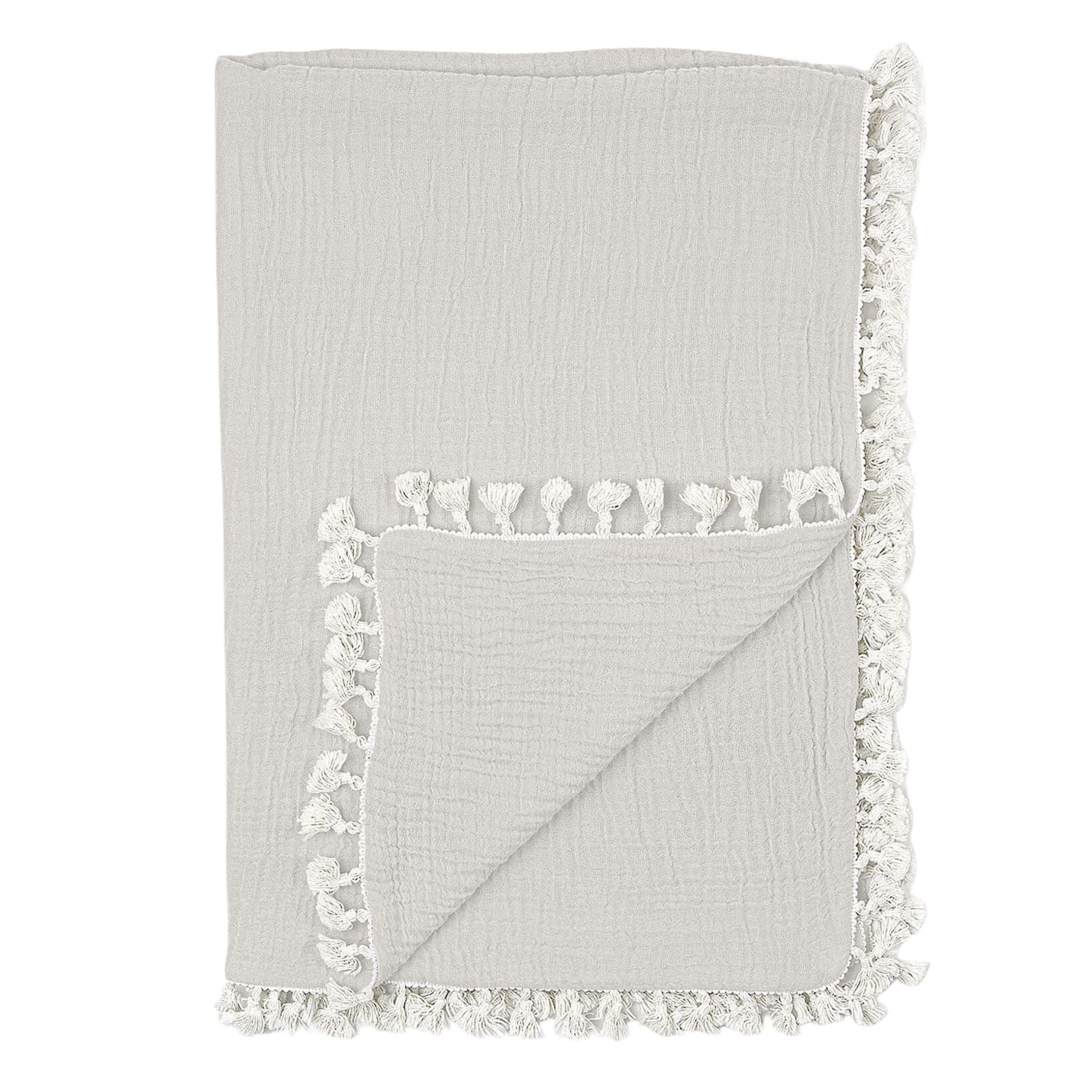 Moonstone Cotton Muslin Baby Blanket with Fringe Trim
