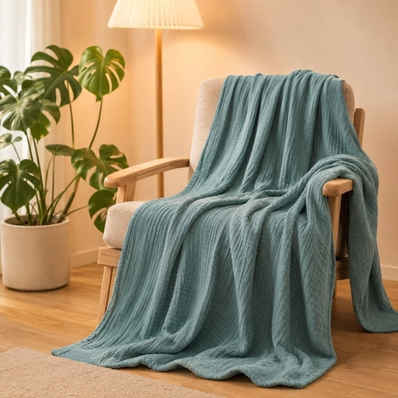 6-Layer Muslin Cotton Lightweight Summer Blankets with Ultra Soft Touch, Cuddly Throw Blankets Suitable for Adults and Babies, Multi-Use Covers for Sofas, Beds and Casual Daily Rest, A