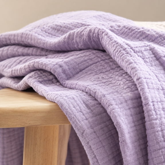 6 Layer Muslin Cotton Throw Blanket, Breathable All Season Temperature Control, Washes Softer Over Time Gentle For Sensitive Skin, Lightweight Couch Bed Sofa Cuddly Blanket For Adult Baby