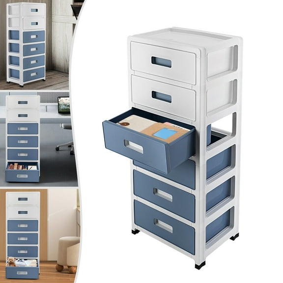 6-Layer Plastic Drawer Cabinet with Pulley Removable Storage Cabinet Drawer Type 14"x10"x33"