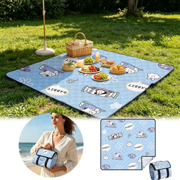 6-Layer Quilted Waterproof Picnic Blanket & Sandproof Foldable Beach Mat, Outdoor Camping Garden Park Cushion Supplies, Indoor Kids Play Carpet Portable Carry Mat