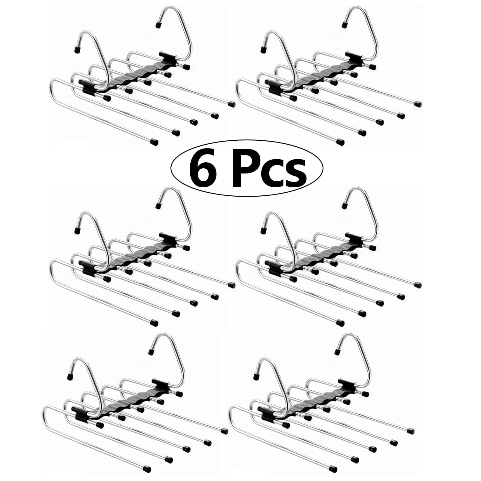 6-Layer Stainless Steel Metal Pants Hangers | Space-Saving Hanger Rack for Men & Women | Folding Clothes Hangers | Multi-Purpose Organizer for Pants, Scarves, Jeans