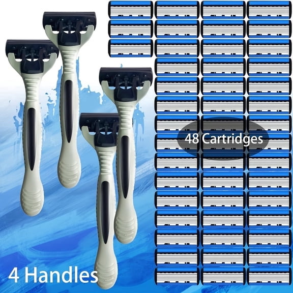 6 Layers Blades Men's Shaving Razor Precision Trimmer 4 Handle & 48 Cartridges