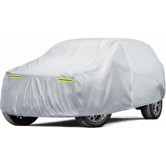 6 Layers Car Cover Waterproof All Weather for Automobiles, SUV Cover Size A7 Universal Fit for Toyota Highlander, Honda Pilot, Nissan Pathfinder/Murano, BMW X5(191-201 inch), Silver