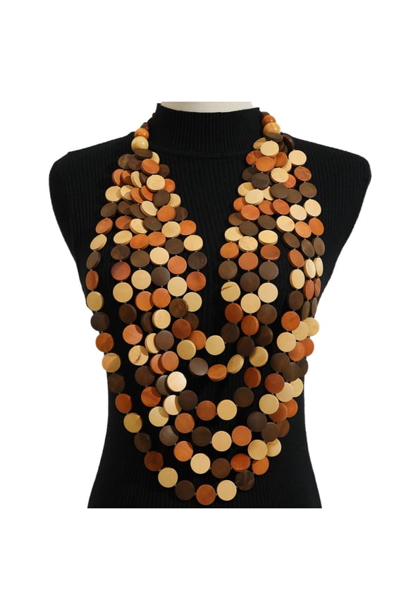 6 Layers ColorfulChunky Wooden Bib Choker Necklace for Women Statement African Jewelry Multicolor Maroon Blue Fashion Collar Necklace