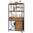 thumbnail image 1 of 6 Layers Industrial Tall Bookcase with 4 Drawers, Display Open Bookshelf for Home, Office, Living Room, and Bedroom Particle Board, Iron Frame, Non Woven Fabric Black Frame Retro Brown, 1 of 8