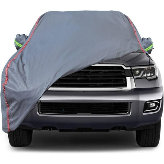 6-Layers PEVA New Material Sedan SUV Full Padded Car Cover Waterproof All Weather Weatherproof UV Sun Protection Snow Dust Storm Resistant Outdoor Exterior Custom Form-Fit Straps 198"-208" Grey