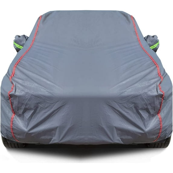 6-Layers PEVA New Material Sedan SUV Full Padded Car Cover Waterproof All Weather Weatherproof UV Sun Protection Snow Dust Storm Resistant Outdoor Exterior Custom Form-Fit Straps 178"-190" Grey