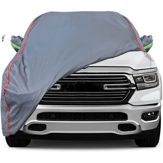 6-Layers PEVA New Material Truck Full Padded Car Cover Waterproof All Weather Weatherproof UV Sun Protection Snow Dust Storm Resistant Outdoor Exterior Custom Form-Fit Straps 213"-237" Grey