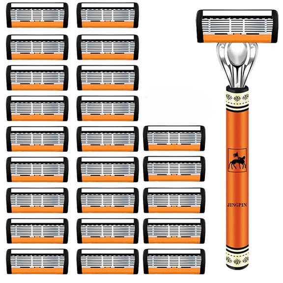 6-Layers Safety Razor Set High Quality Men Razor Sharp Stainless Steel Shaving Changeable Shaver Head Blade 1 Mens Razor Handle and 24 Refill Blades for Shaving