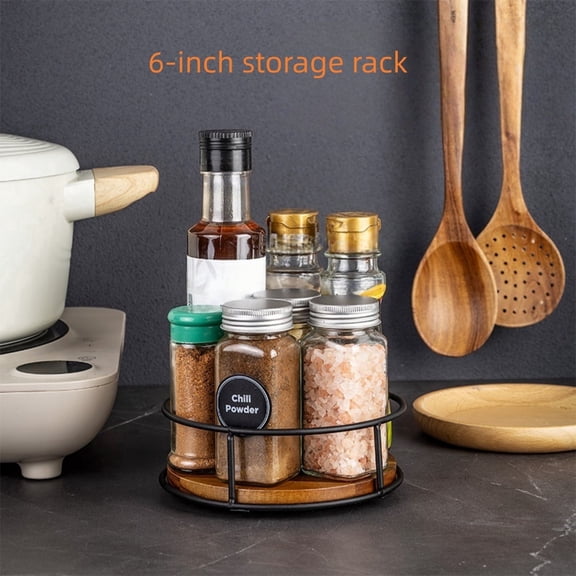 Lazy Susan Organizer 6 Inch, Rotating Spice Rack Organizer for Kitchen Countertop, Round Wooden Turntable for Pantry, Dining Table, Vanity and Cupboard, 1 Pack