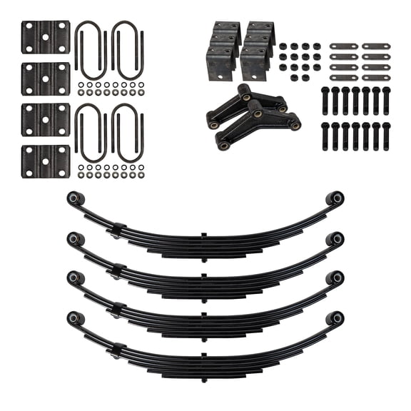 6 Leaf 3500 lb Capacity Double Eye Spring Suspension for 7000lb Tandem Trailer Axle & Hanger Kit for 3" Tube (25 1/4" Length, 1 3/4" Width)