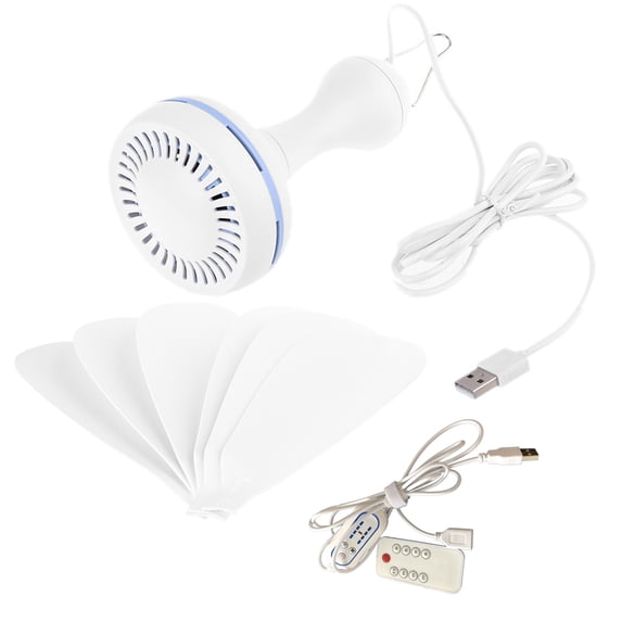 6 Leaves USB Powered Ceiling Canopy Fan with Remote Control Timing 4 Speed Hanging Fan for Camping Dormitory Tent