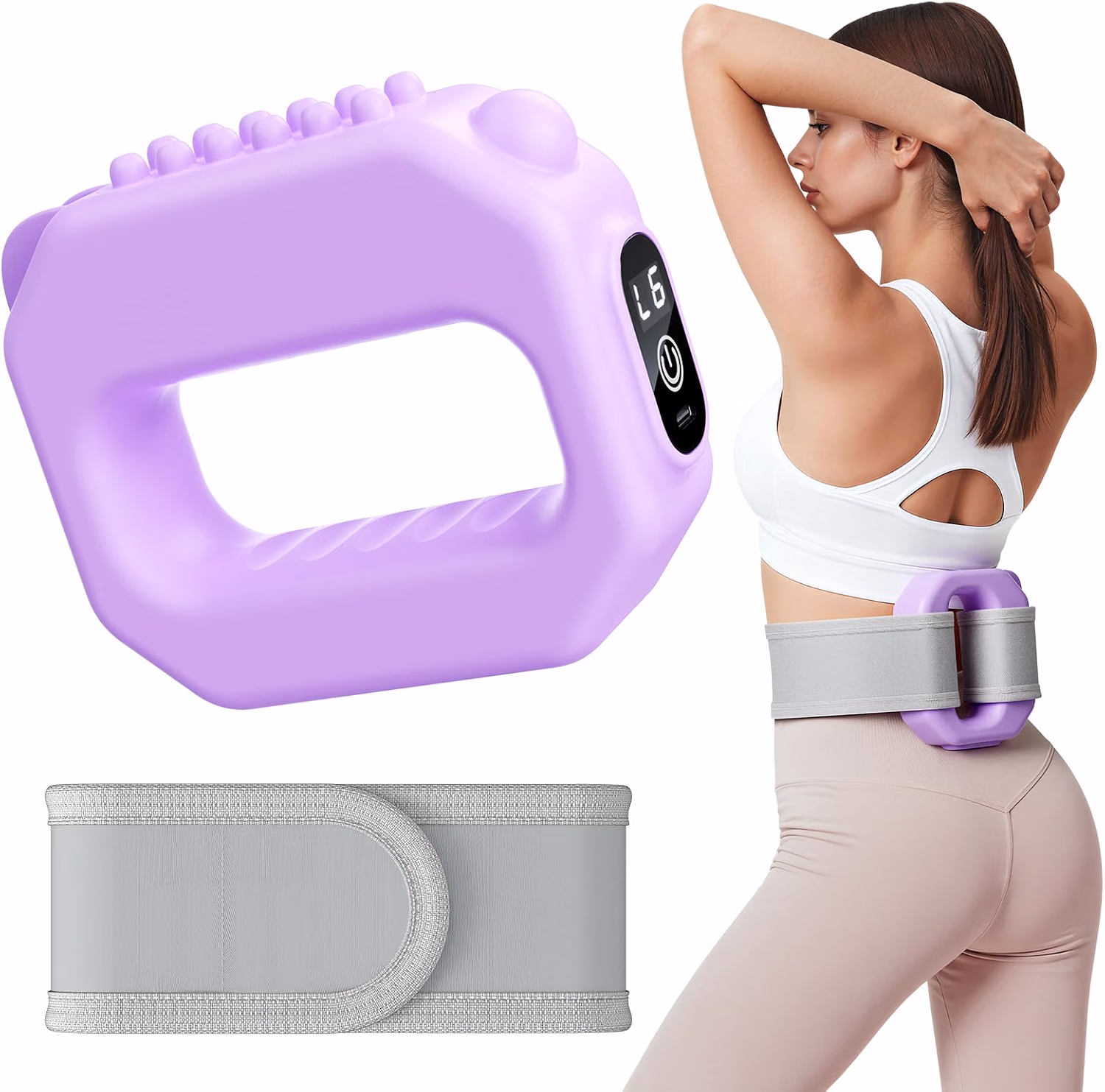 6-Level Adjustable Vibration Fascia Ring Massager with Belt, Cordless Portable Full Body Massager for Home Gym, Massage Abs Thighs Arms,Purple