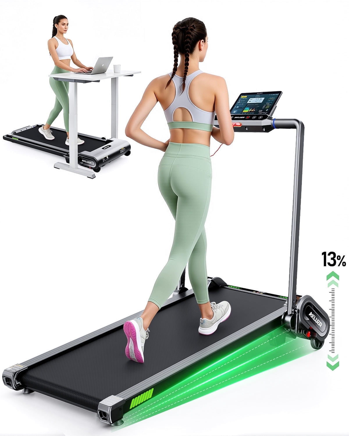 UP PAD 6-Level Auto Incline Walking Pad - 13% Max Grade for Fat Burn & Joint-Friendly Workouts, Under Desk Treadmill 330Lbs, Compact with Remote & LED Display for Home  Office